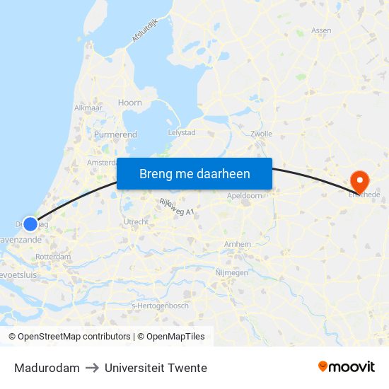 Madurodam to Universiteit Twente map