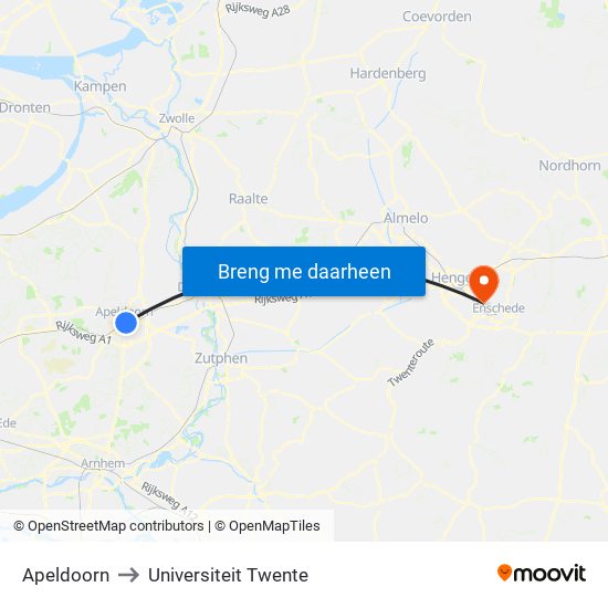 Apeldoorn to Universiteit Twente map