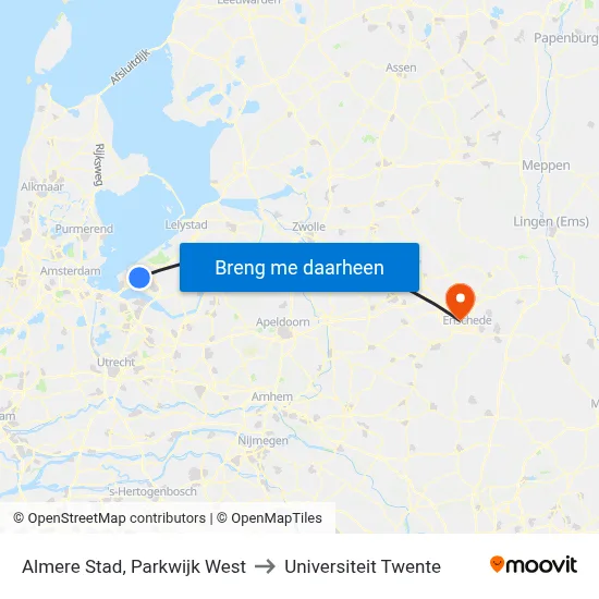 Almere Stad, Parkwijk West to Universiteit Twente map