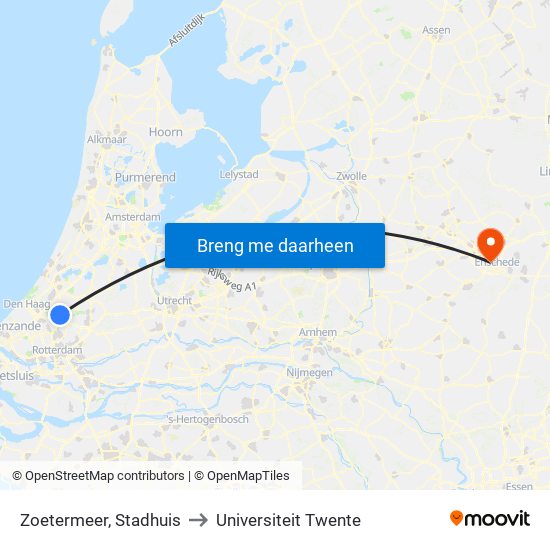 Zoetermeer, Stadhuis to Universiteit Twente map