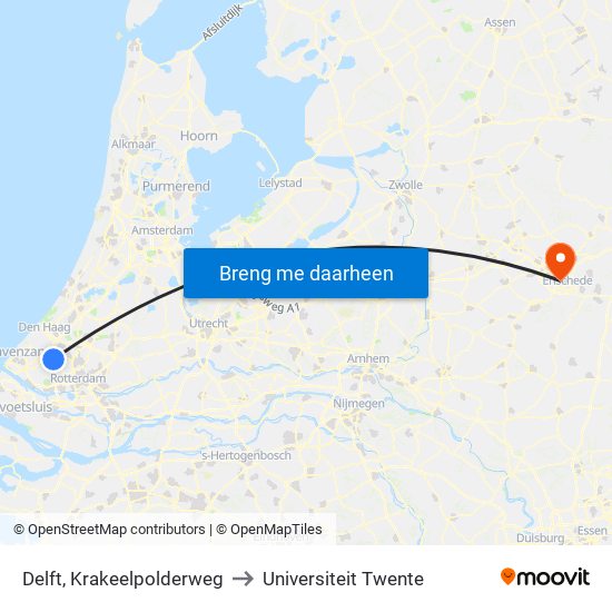 Delft, Krakeelpolderweg to Universiteit Twente map