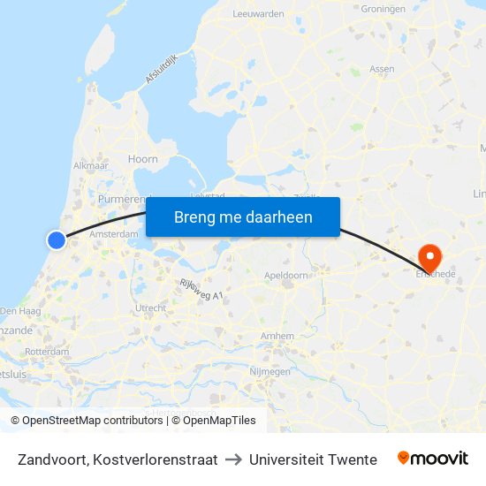 Zandvoort, Kostverlorenstraat to Universiteit Twente map