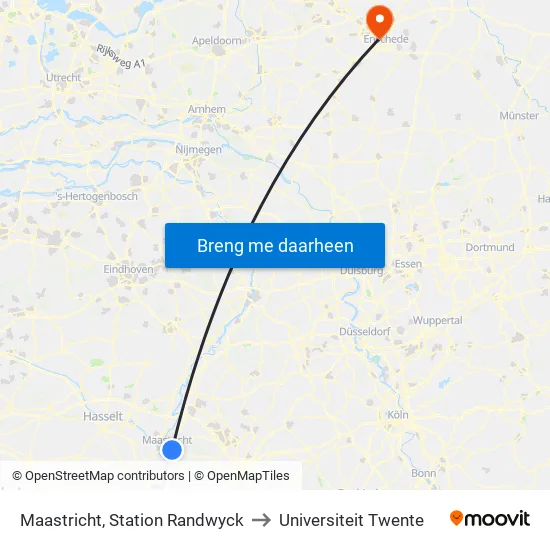 Maastricht, Station Randwyck to Universiteit Twente map