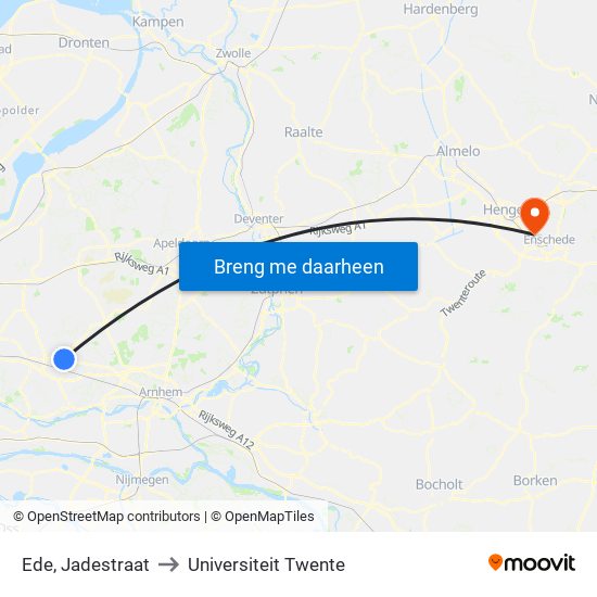 Ede, Jadestraat to Universiteit Twente map