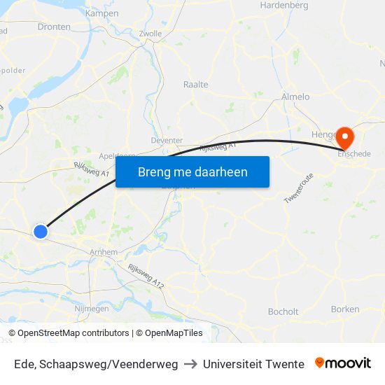 Ede, Schaapsweg/Veenderweg to Universiteit Twente map