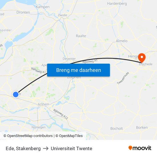 Ede, Stakenberg to Universiteit Twente map