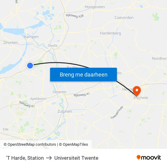 'T Harde, Station to Universiteit Twente map