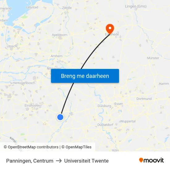 Panningen, Centrum to Universiteit Twente map