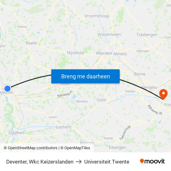 Deventer, Wkc Keizerslanden to Universiteit Twente map