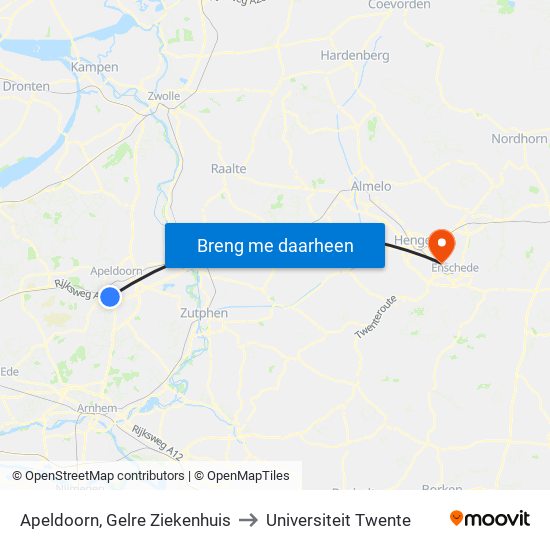 Apeldoorn, Gelre Ziekenhuis to Universiteit Twente map