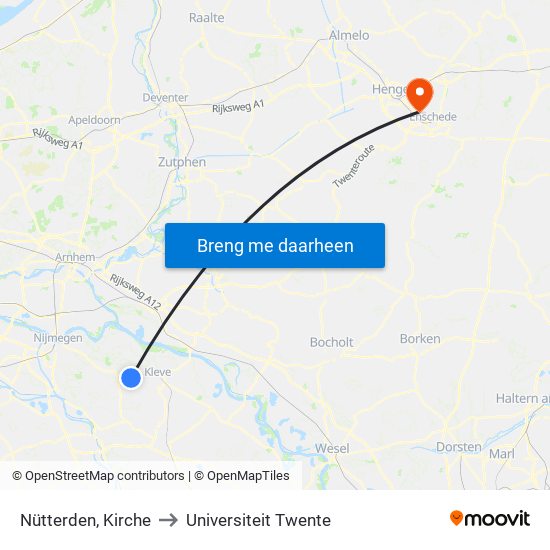 Nütterden, Kirche to Universiteit Twente map