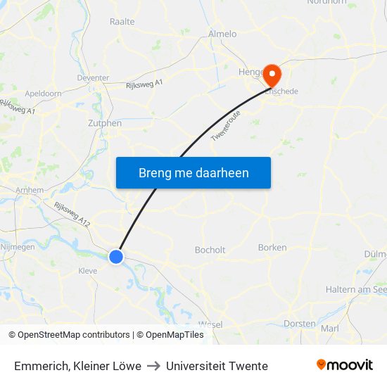 Emmerich, Kleiner Löwe to Universiteit Twente map
