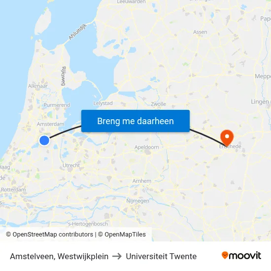 Amstelveen, Westwijkplein to Universiteit Twente map