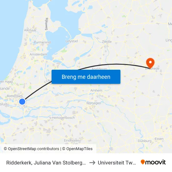 Ridderkerk, Juliana Van Stolbergstraat to Universiteit Twente map