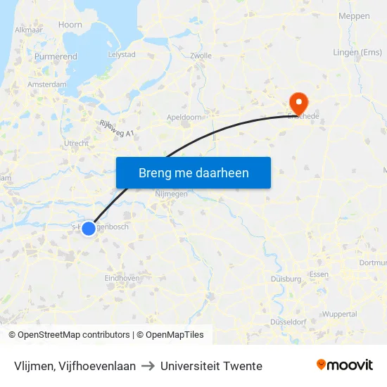 Vlijmen, Vijfhoevenlaan to Universiteit Twente map