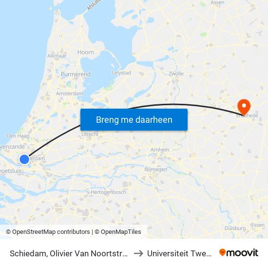Schiedam, Olivier Van Noortstraat to Universiteit Twente map