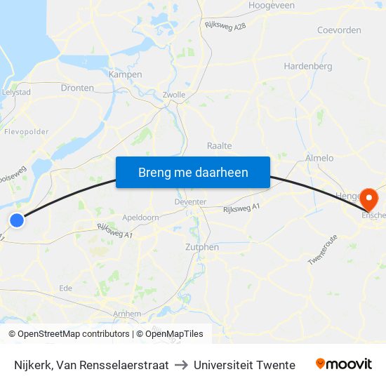 Nijkerk, Van Rensselaerstraat to Universiteit Twente map