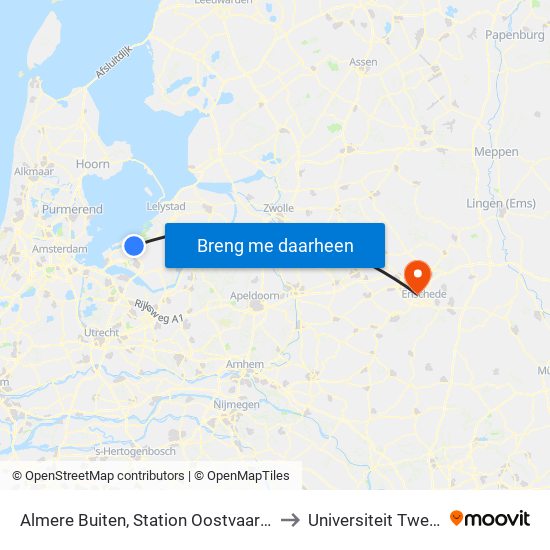 Almere Buiten, Station Oostvaarders to Universiteit Twente map