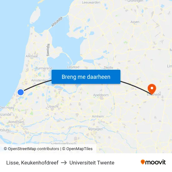 Lisse, Keukenhofdreef to Universiteit Twente map