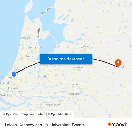 Leiden, Kennedylaan to Universiteit Twente map