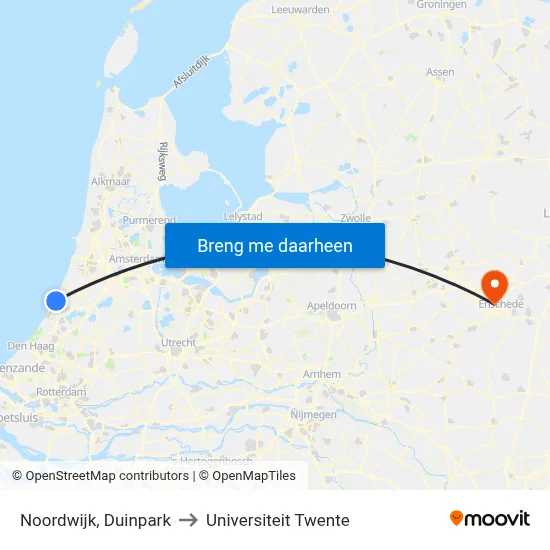 Noordwijk, Duinpark to Universiteit Twente map