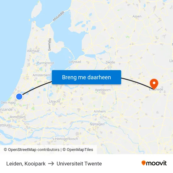 Leiden, Kooipark to Universiteit Twente map
