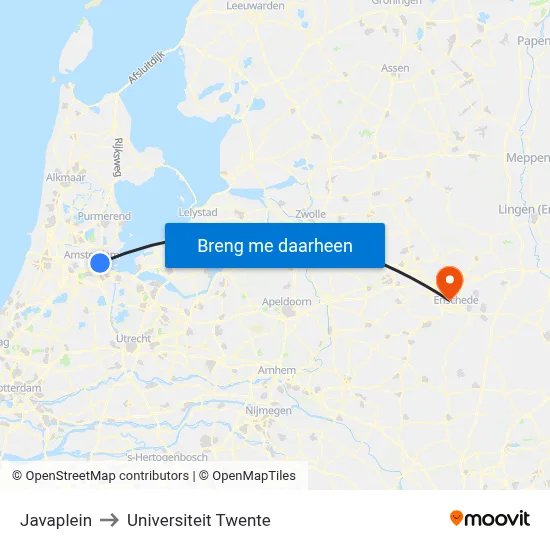 Javaplein to Universiteit Twente map