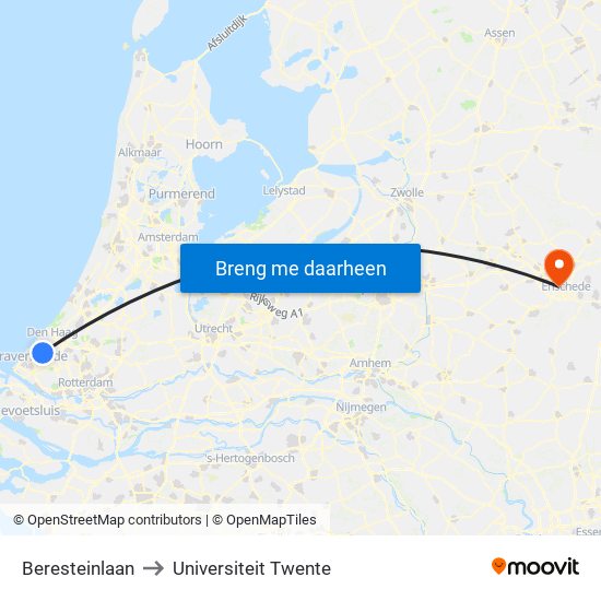 Beresteinlaan to Universiteit Twente map