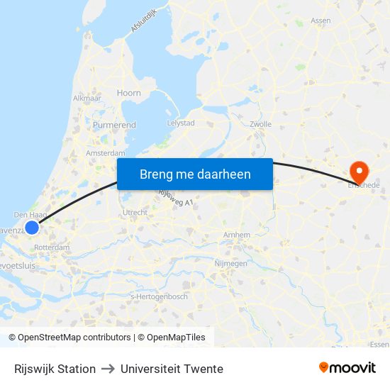 Rijswijk Station to Universiteit Twente map