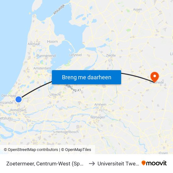 Zoetermeer, Centrum-West (Spoor 1) to Universiteit Twente map