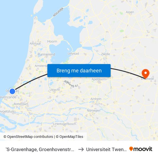 'S-Gravenhage, Groenhovenstraat to Universiteit Twente map