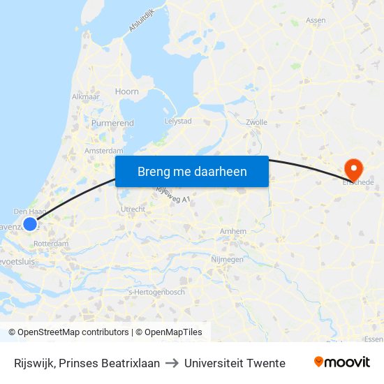 Rijswijk, Prinses Beatrixlaan to Universiteit Twente map