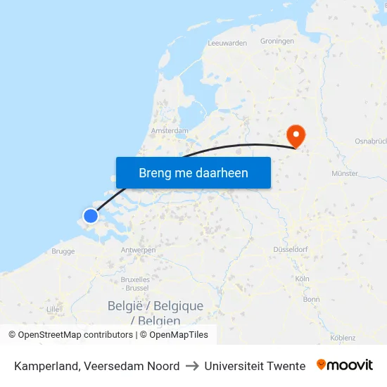 Kamperland, Veersedam Noord to Universiteit Twente map