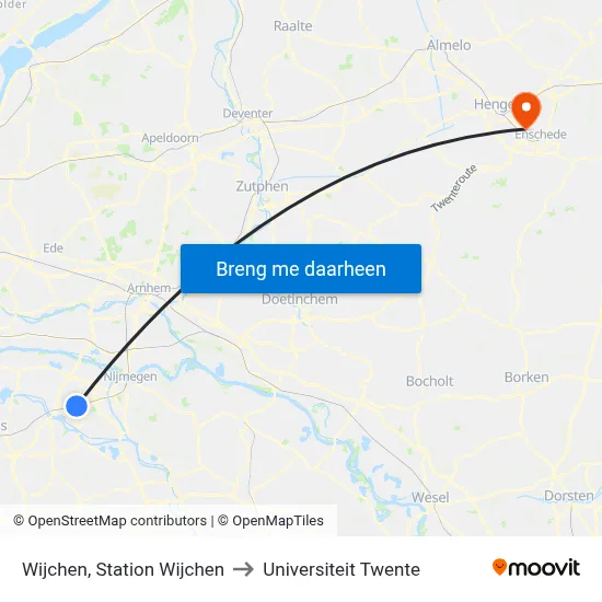 Wijchen, Station Wijchen to Universiteit Twente map