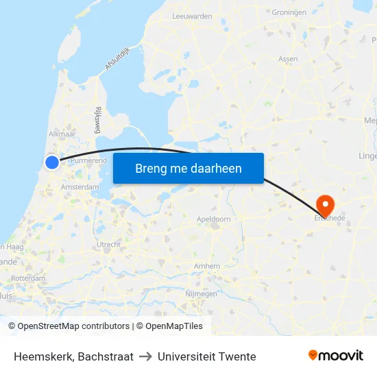 Heemskerk, Bachstraat to Universiteit Twente map