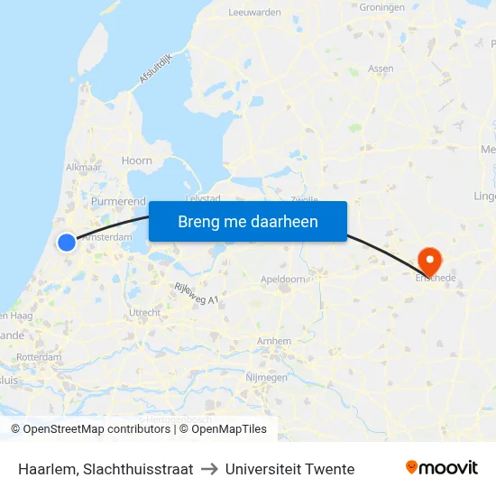 Haarlem, Slachthuisstraat to Universiteit Twente map