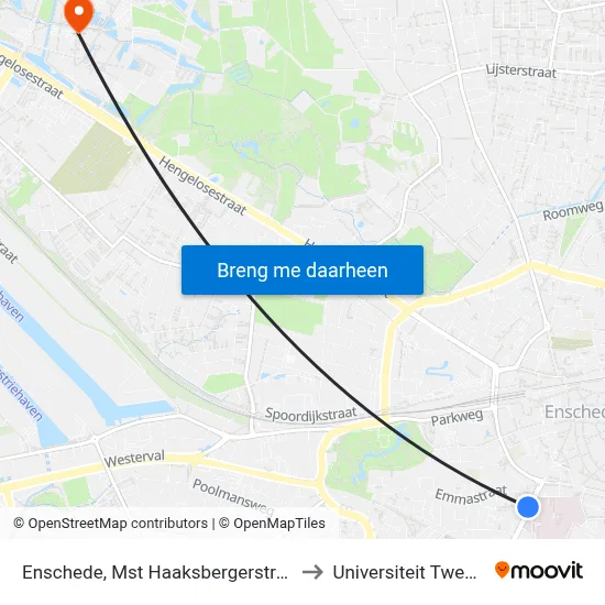 Enschede, Mst Haaksbergerstraat to Universiteit Twente map