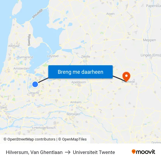 Hilversum, Van Ghentlaan to Universiteit Twente map