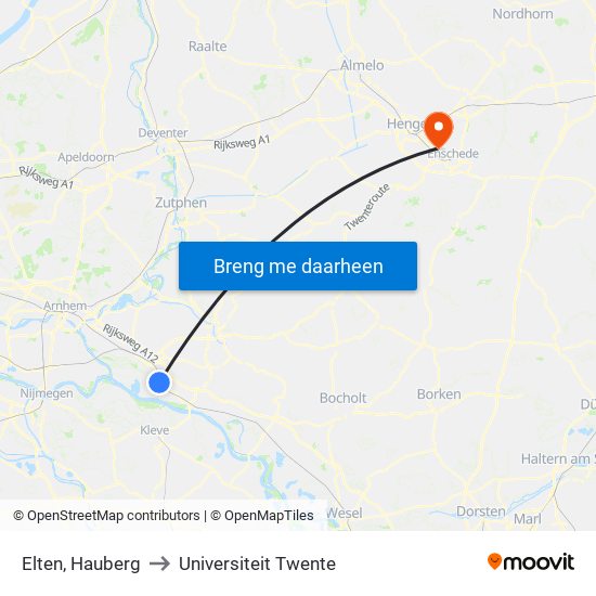 Elten, Hauberg to Universiteit Twente map