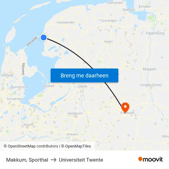 Makkum, Sporthal to Universiteit Twente map