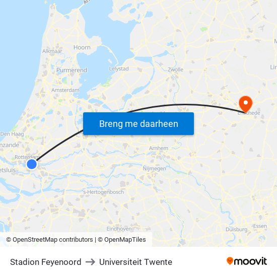 Stadion Feyenoord to Universiteit Twente map