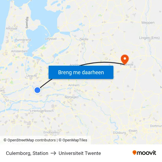 Culemborg, Station to Universiteit Twente map