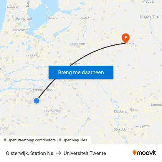 Oisterwijk, Station Ns to Universiteit Twente map