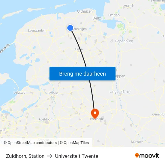 Zuidhorn, Station to Universiteit Twente map