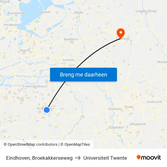 Eindhoven, Broekakkerseweg to Universiteit Twente map
