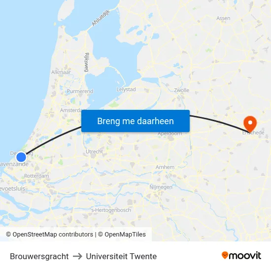Brouwersgracht to Universiteit Twente map