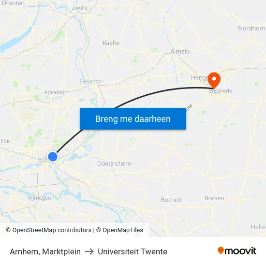 Arnhem, Marktplein to Universiteit Twente map