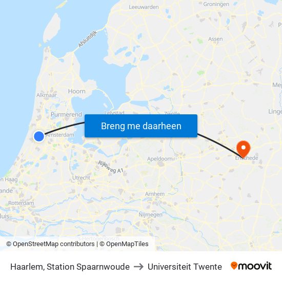 Haarlem, Station Spaarnwoude to Universiteit Twente map