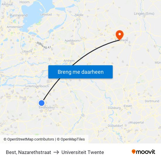 Best, Nazarethstraat to Universiteit Twente map