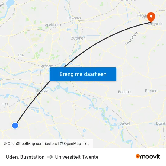 Uden, Busstation to Universiteit Twente map
